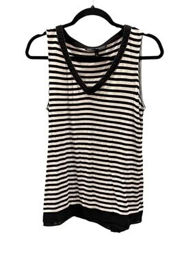 White House Black Market Black & White Striped V-Neck Tank